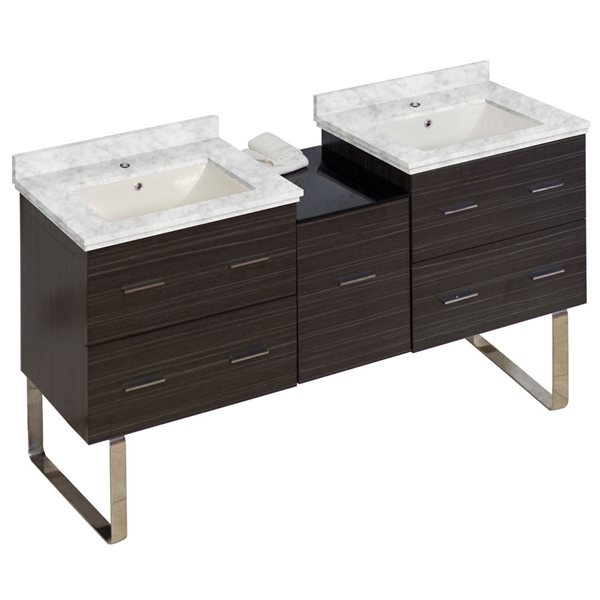 American Imaginations Xena 61in Dawn Grey Double Sink Bathroom Vanity with White Natural Marble