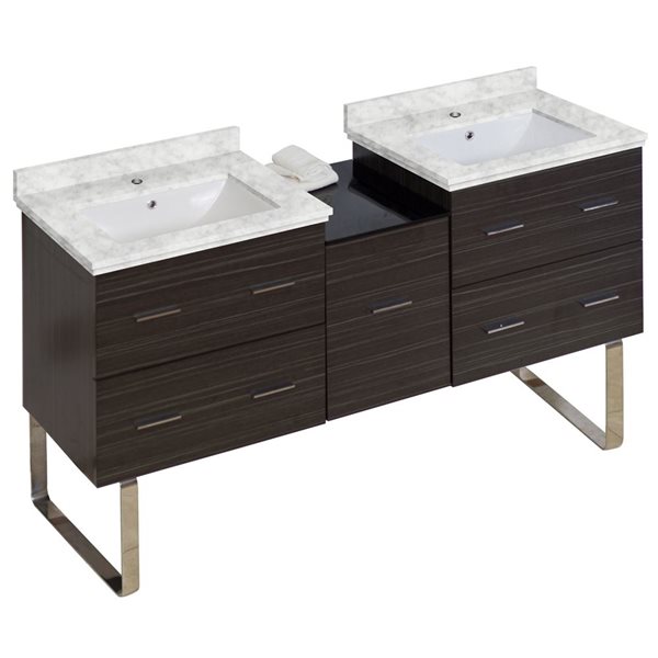 American Imaginations Xena 61-in Double Sink Dawn Grey Bathroom Vanity/White Natural Marble Top ...