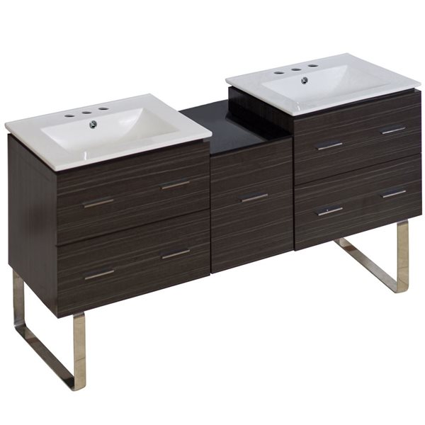 American Imaginations Xena 61in Double Sink/Dawn Grey Bathroom Vanity and White Ceramic Top AI