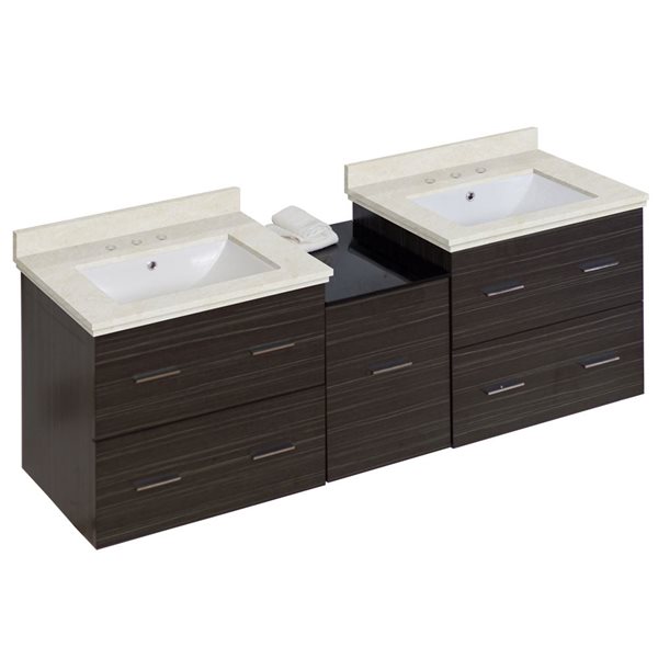 American Imaginations Xena Double Sink Dawn Grey 61in Bathroom Vanity and Beige Natural Marble