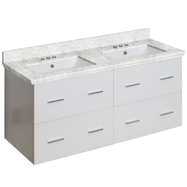 American Imaginations Xena White Double Sink 47.5in Bathroom Vanity with White Quartz Top AI