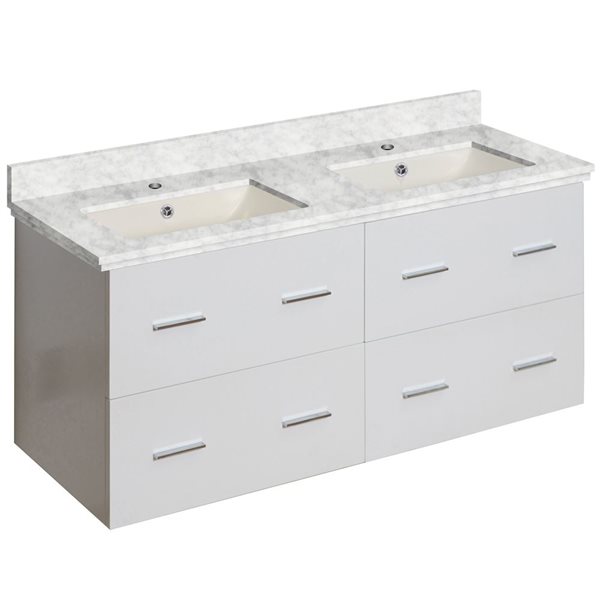 American Imaginations Xena 47.5in White Double Sink Bathroom Vanity