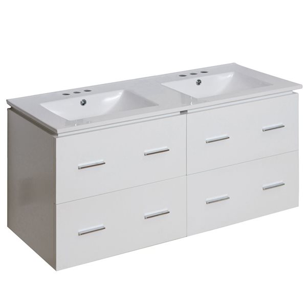 American Imaginations Xena Double Sink 48in White Bathroom Vanity with White Ceramic Top AI