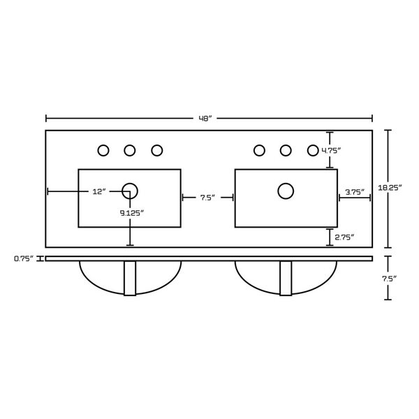 American Imaginations Xena 48-in Double Sink Dawn Grey Bathroom Vanity with White Ceramic Top