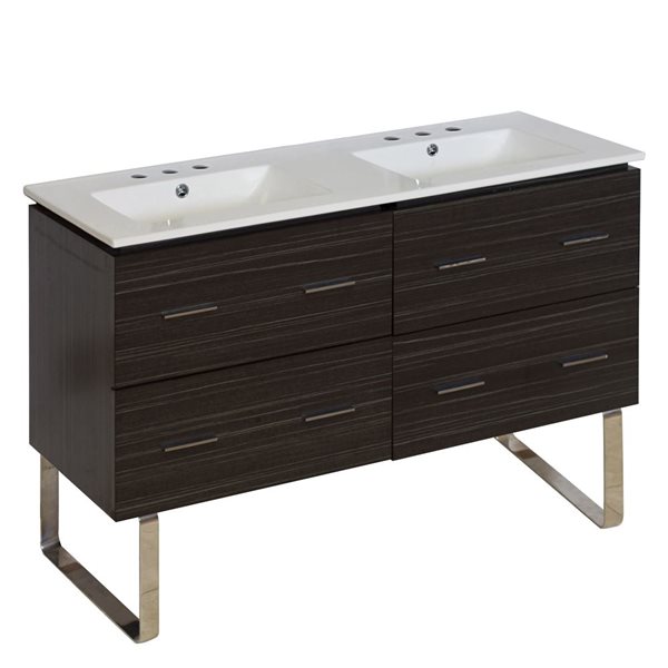 American Imaginations Xena 48in Double Sink Dawn Grey Bathroom Vanity with White Ceramic Top AI