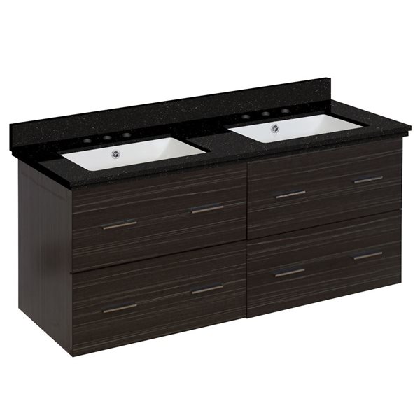 American Imaginations Dawn Grey 47.5-in Xena Double Sink Bathroom Vanity with Black Galaxy Quartz Top