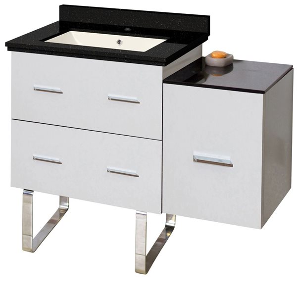 American Imaginations White 37.75in Xena Single Sink Bathroom Vanity with Black Galaxy Quartz