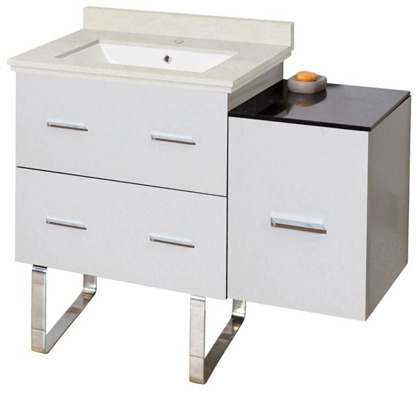 American Imaginations 37.75in White Xena Single Sink Bathroom Vanity with Beige Marble Top AI