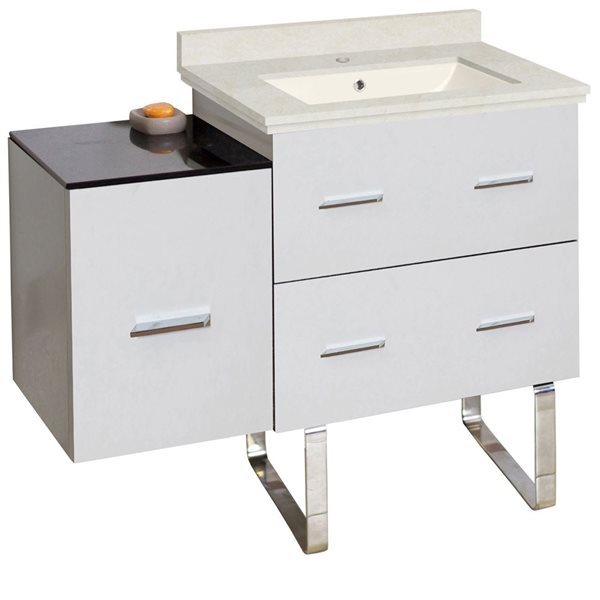 American Imaginations Xena Single Sink Bathroom Vanity - 37.75-in - White with Beige Marble Top