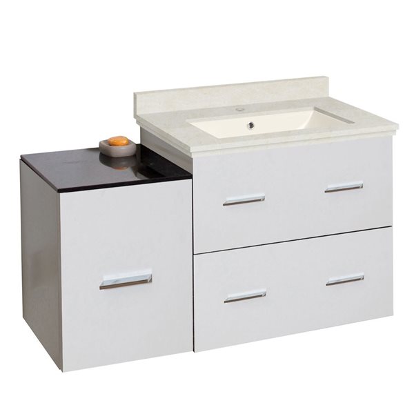 Xena Single Sink White 37.75-in Bathroom Vanity with Beige Marble Top by American Imaginations
