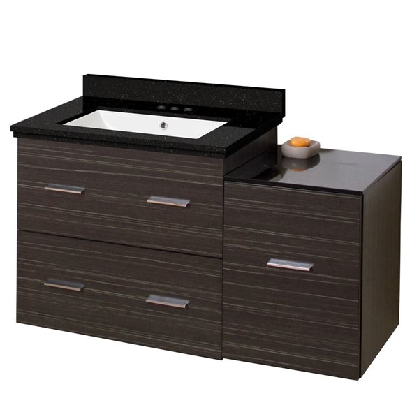 American Imaginations 37.75-in Xena Single Sink Dawn Grey Bathroom Vanity with Black Galaxy Quartz Top