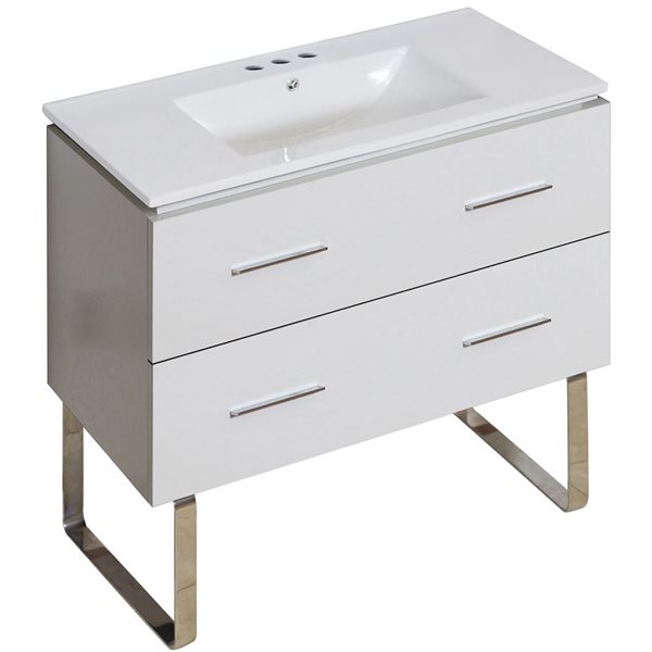 American Imaginations Xena White 36-in Single Sink Bathroom Vanity with ...