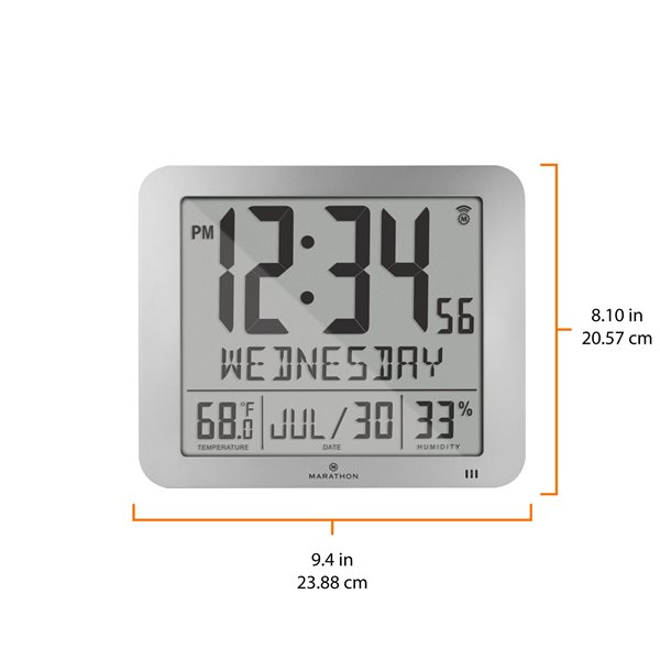 Marathon Slim-Jumbo Grey Digital Wall Clock with Temperature & Humidity