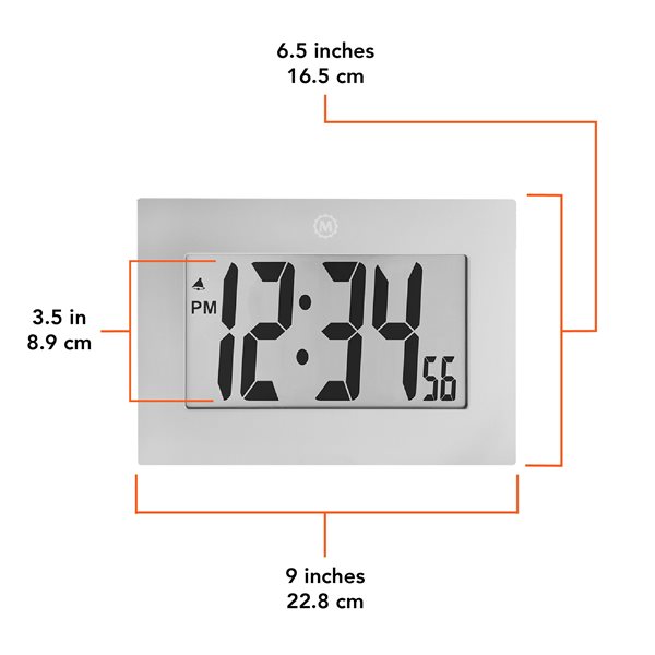 Marathon Large Digit Grey Rectangle Digital Frame Clock