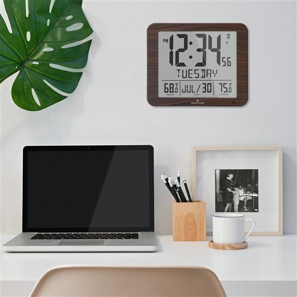 Marathon Atomic Wood Rectangle Digital Wall Clock