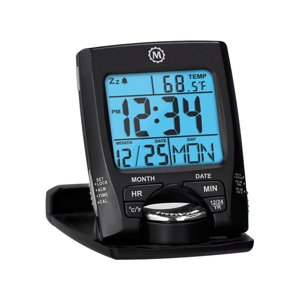 Marathon Black Square Travel Alarm Clock
