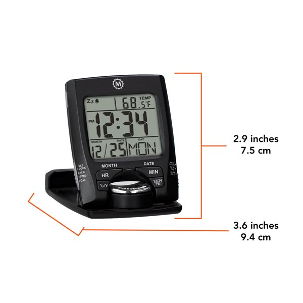 Marathon Black Square Travel Alarm Clock