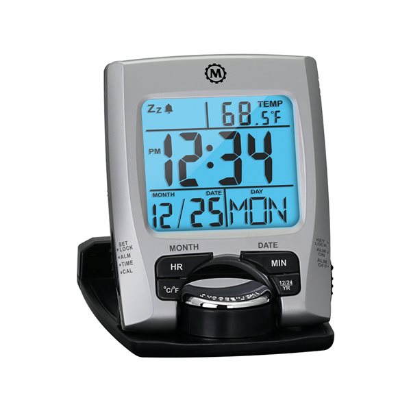 Marathon Silver Square Travel Alarm Clock