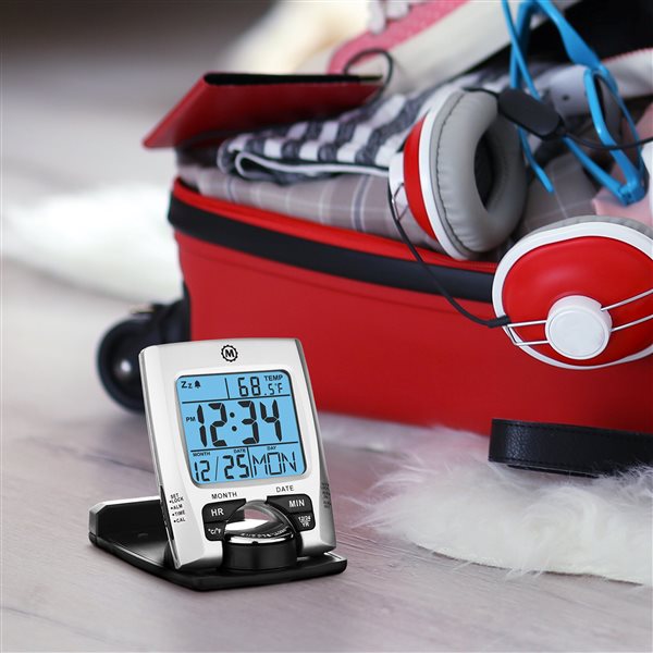 Marathon Silver Square Travel Alarm Clock