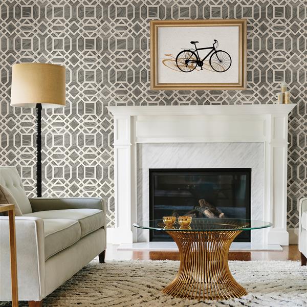 A-Street Prints Grey/Grey Daphne Trellis Wallpaper