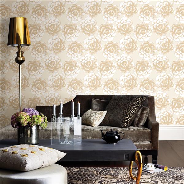 A-Street Prints Gold Floral Non-Woven Paste The Wall Fanciful Floral Wallpaper