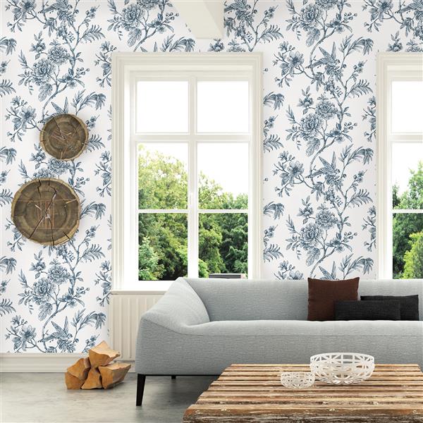 A-Street Prints Jessamine Blue Floral Trail Unpasted Wallpaper