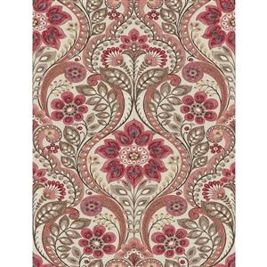 A-Street Prints Coral Night Bloom Damask Prepasted Non-Woven Unpasted Wallpaper