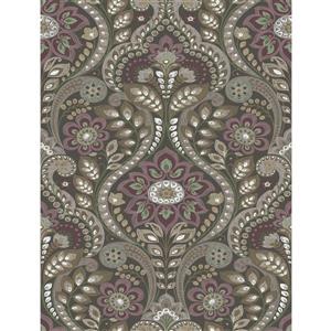 A-Street Prints Charcoal Night Bloom Damask Prepasted Non-Woven Unpasted Wallpaper