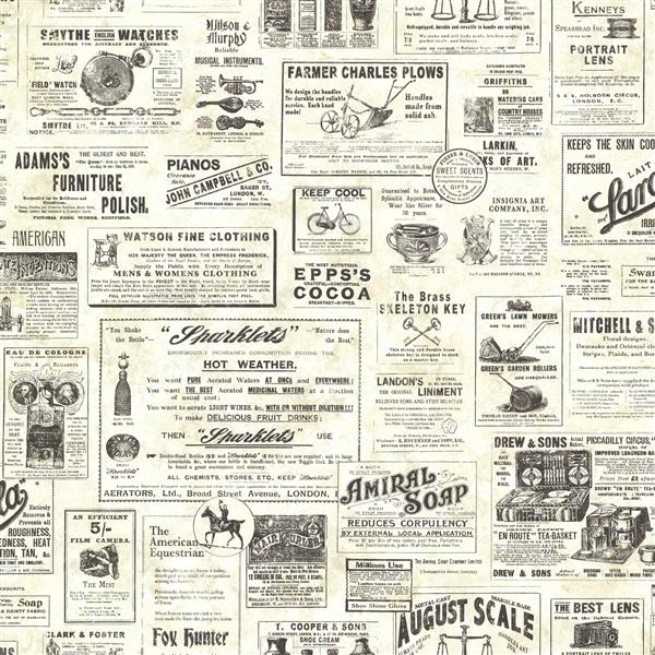 Chesapeake 57 sq-ft Cream Adamstown Vintage Newspaper Wallpaper