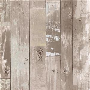 Brewster Wallcovering Heim Taupe Distressed Wood Panel Unpasted Wallpaper