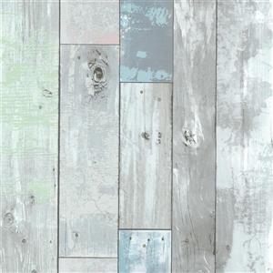 Brewster Wallcovering Blue/Blue Dean Distressed Wood Panel Wallpaper