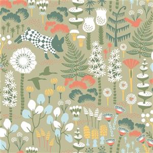 Brewster Wallcovering Hoppet Green Folk Unpasted Wallpaper