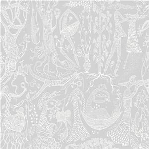 Papier peint poeme d 'amour folklorique, gris clair