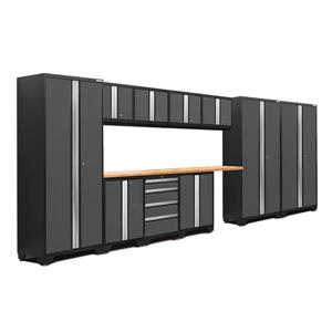 NewAge Products 77.25-in x 186-in 12 Piece Grey Bold 3.0 Series Garage Cabinets With Bamboo Work Surface