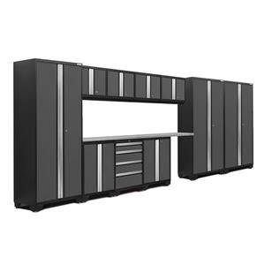 NewAge Products 77.25-in x 186-in 12 Piece Grey Bold 3.0 Series Garage Cabinets With Stainless Steel Work Surface