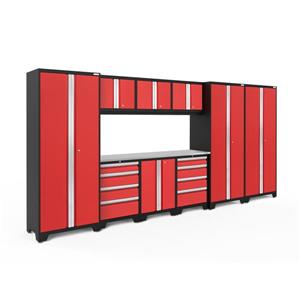 NewAge Products 77.25-in x 162-in 10 Piece Red Bold 3.0 Series Garage Cabinets With Stainless Steel Work Surface