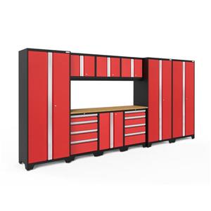 NewAge Products 77.25-in x 162-in 10 Piece Red Bold 3.0 Series Garage Cabinets With Bamboo Work Surface