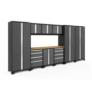 NewAge Products 77.25-in x 162-in 10 Piece Grey Bold 3.0 Series Garage Cabinets With Bamboo Work Surface