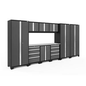 NewAge Products 77.25-in x 162-in 10 Piece Grey Bold 3.0 Series Garage Cabinets With Stainless Steel Work Surface