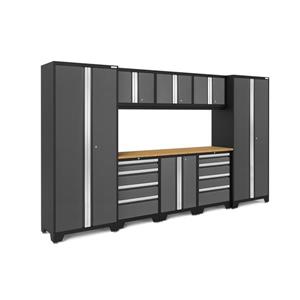 NewAge Products 77.25-in x 132-in 9 Piece Grey Bold 3.0 Series Garage Cabinets With Bamboo Work Surface