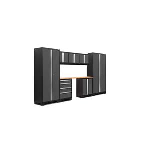 NewAge Products 77.25-in x 132-in 8 Piece Grey Bold 3.0 Series Garage Cabinets With Bamboo Work Surface