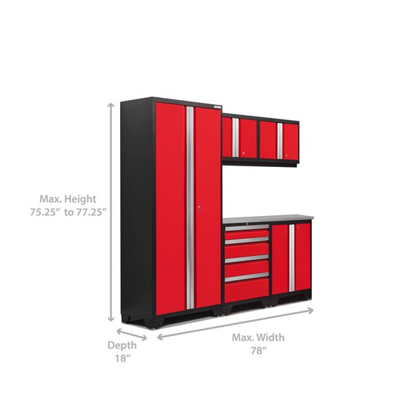 Newage S 77 25 In X 78 6 Piece Red Bold 3 0 Series Garage Cabinets With Stainless Steel Work Surface 50299 Rona Bold 3 0 Series Garage Cabinets, Menards Garage Cabinets