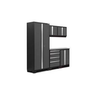 NewAge Products 77.25-in x 78-in 6 Piece Grey Bold 3.0 Series Garage Cabinets With Stainless Steel Work Surface