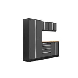 NewAge Products 77.25-in x 78-in 6 Piece Grey Bold 3.0 Series Garage Cabinets With Bamboo Work Surface