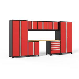 NewAge Products 85.25-in x 156-in 8 Piece Red Pro 3.0 Series Garage Cabinets With Bamboo Work Surface