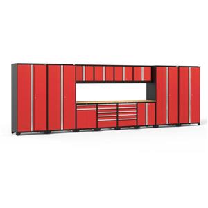 NewAge Products 85.25-in x 256-in 14 Piece Red Pro 3.0 Series Garage Cabinets With Bamboo Work Surface