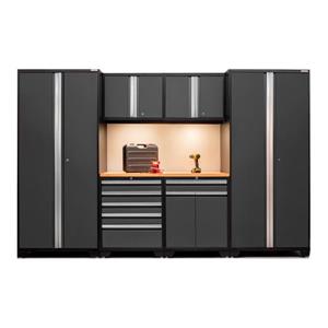 NewAge Products 85.25-in x 128-in 7 Piece Grey Pro 3.0 Series Garage Cabinets With Bamboo Work Surface