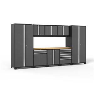 NewAge Products 85.25-in x 156-in 9 Piece Grey Pro 3.0 Series Garage Cabinets With Bamboo Work Surface