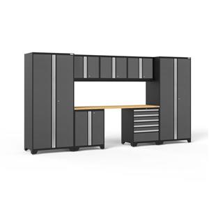NewAge Products 85.25-in x 156-in 8 Piece Grey Pro 3.0 Series Garage Cabinets With Bamboo Work Surface