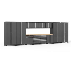 NewAge Products 85.25-in x 256-in 14 Piece Grey Pro 3.0 Series Garage Cabinets With Bamboo Work Surface